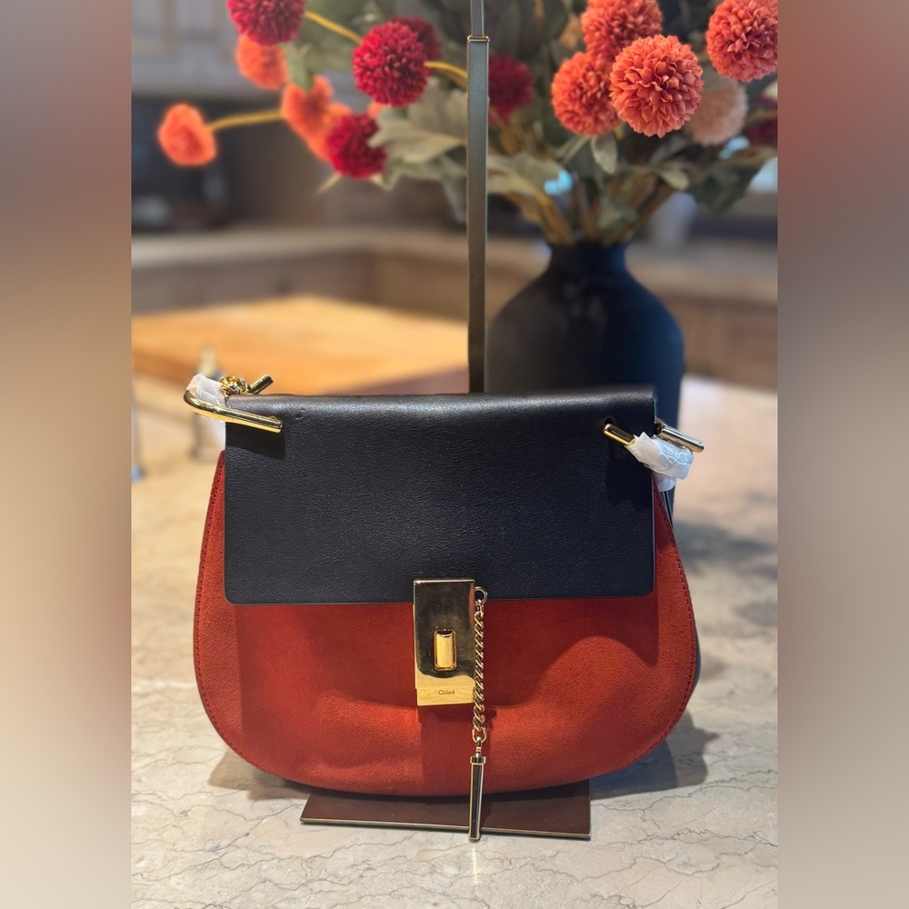 Chloe Drew Shoulder Bag Black/Burnt Orange